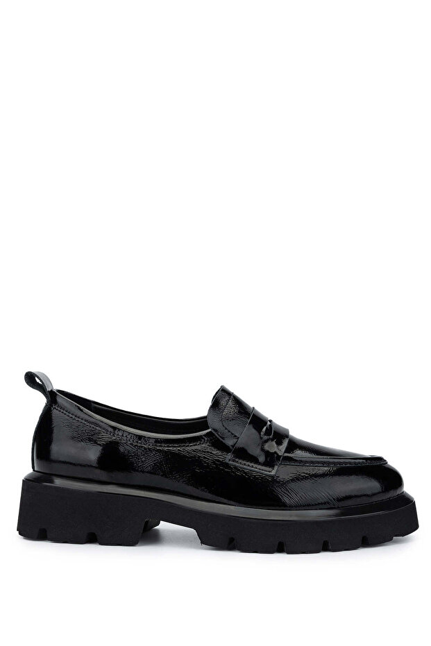 Women's Genuine Leather Black Patent Leather Loafers