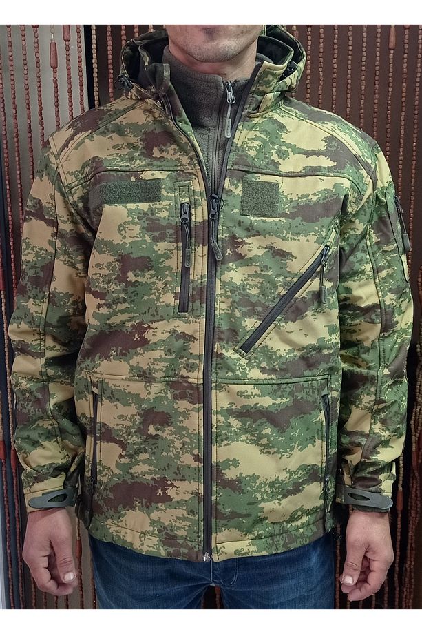 Kamuflaj Softshell Çok Cepli Kapişonlu İç Polarlı  TAktikal Mont - 1