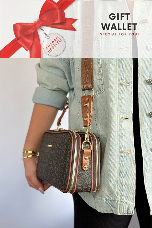 Women's Shoulder Bag Messenger Bag with 5 Compartments Adjustable Long Strap with Wallet Gift