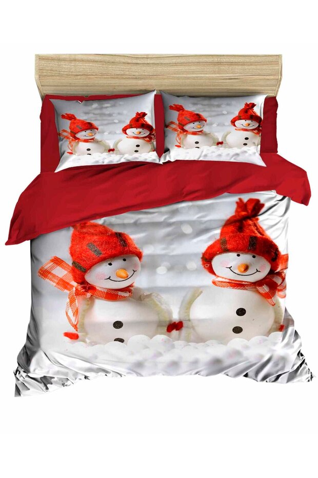 New Year's Snowman Ornaments Red Beret Digital Bedding Set