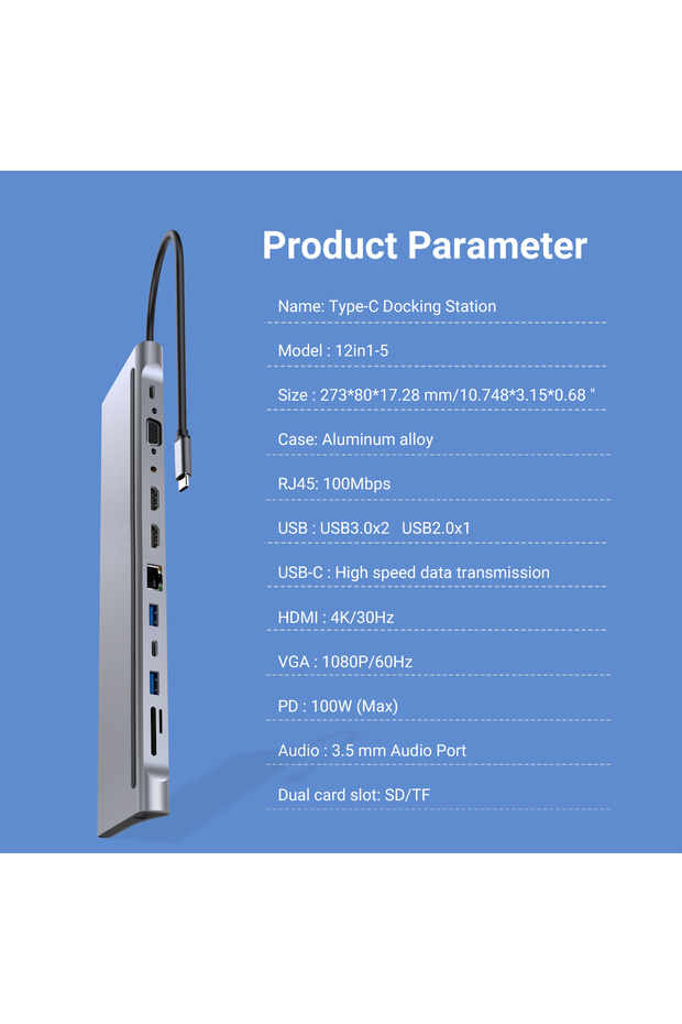 12 In 1 USB-C Docking Station, Aluminum Shell Type-C HUB With HDMI*2+PD 100W+USB 2.0/3.0+SD+TF+RJ... - 7