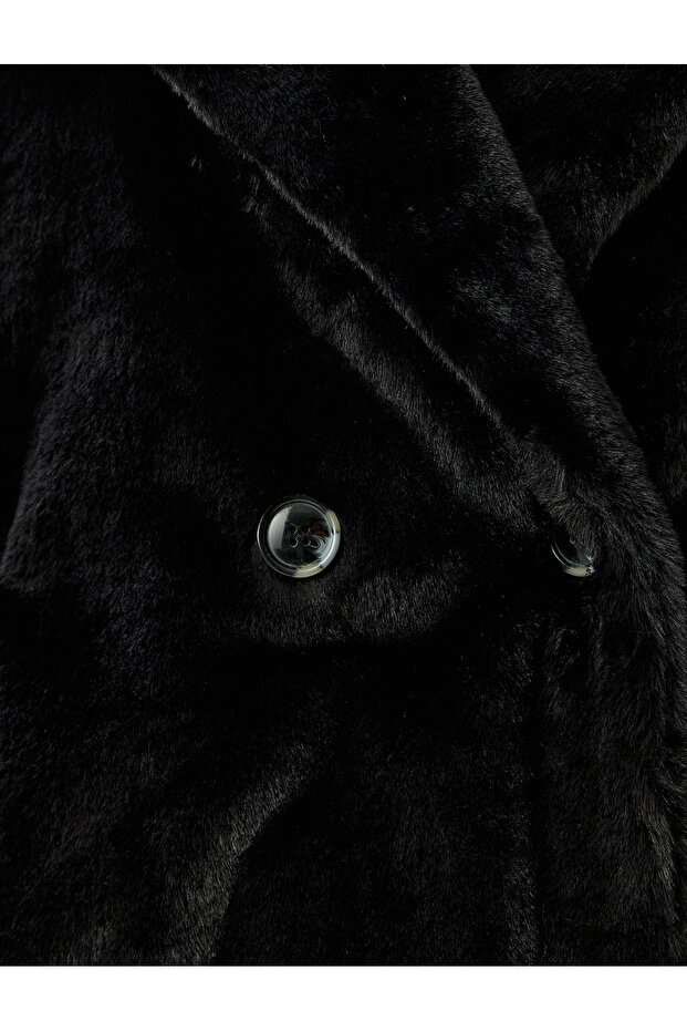 Double Breasted Plush Coat with Buttoned Pockets - 8