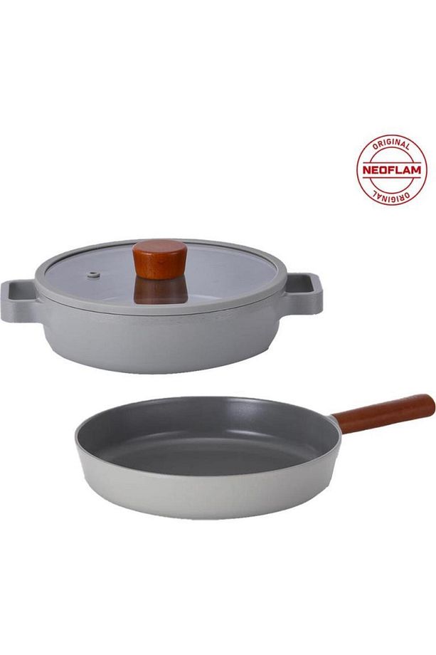 Fika Gri 30 cm Basık Tencere ve 30 cm Tava Seti - 1