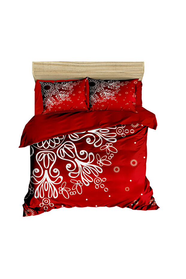 New Year's Red Background White Snowflake Digital Duvet Cover Set