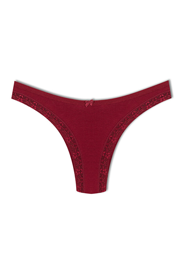 Cotton Front Leg Lace Detailed Brazilian Women's Panties