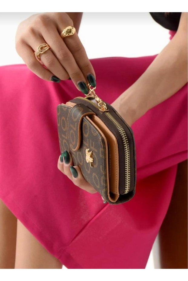 Brown Women's Wallet with Coin and Card Compartments