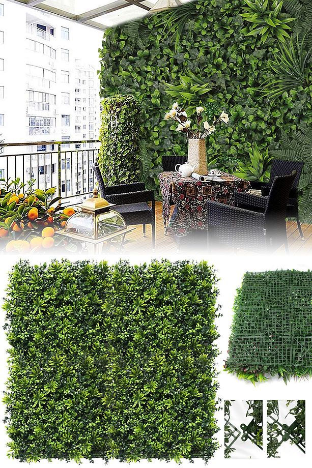 İç Dış Mekan Yapay Çiçek Duvar Dekorasyonu Yapraklı Panel Çit 100x100cm AD071 - 1
