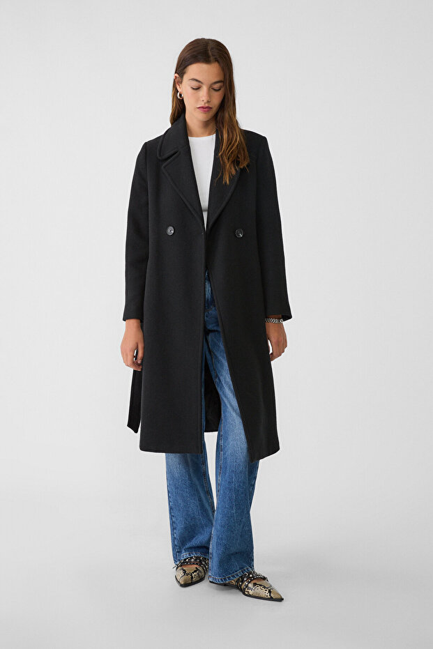 Felt texture coat with belt - 2