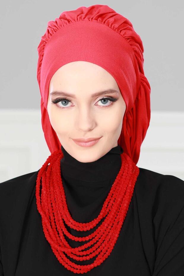 Flowy Combed Cotton Bonnet, B-25, Red