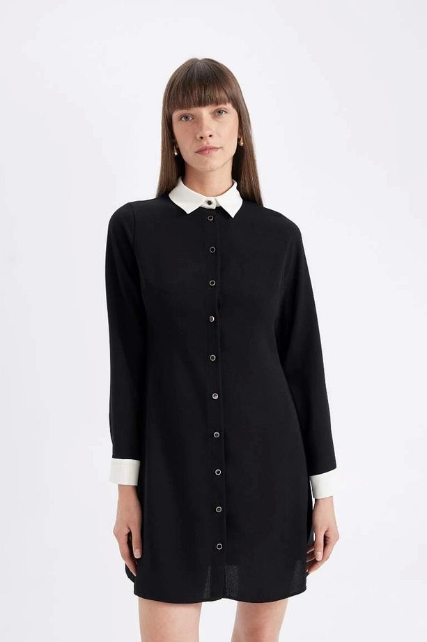 D2874 Krep Uzun Kollu Mini Elbise - 5