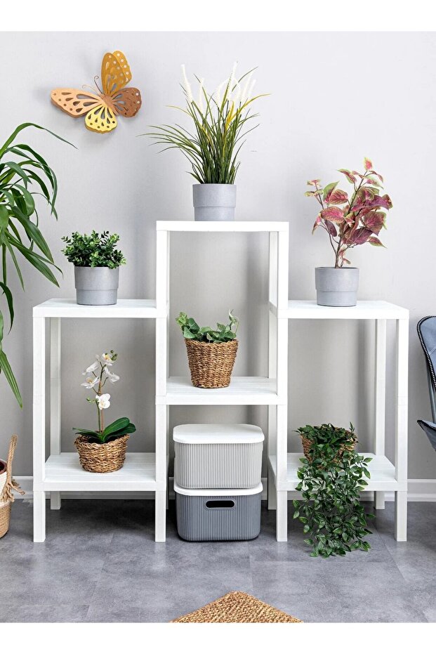 Shelf Piramit 6 Lı Beyaz Raf Ünitesi Çiçeklik, Banyo, Mutfak Rafı, Ayakkabılık, Kitaplık Modüler - 2