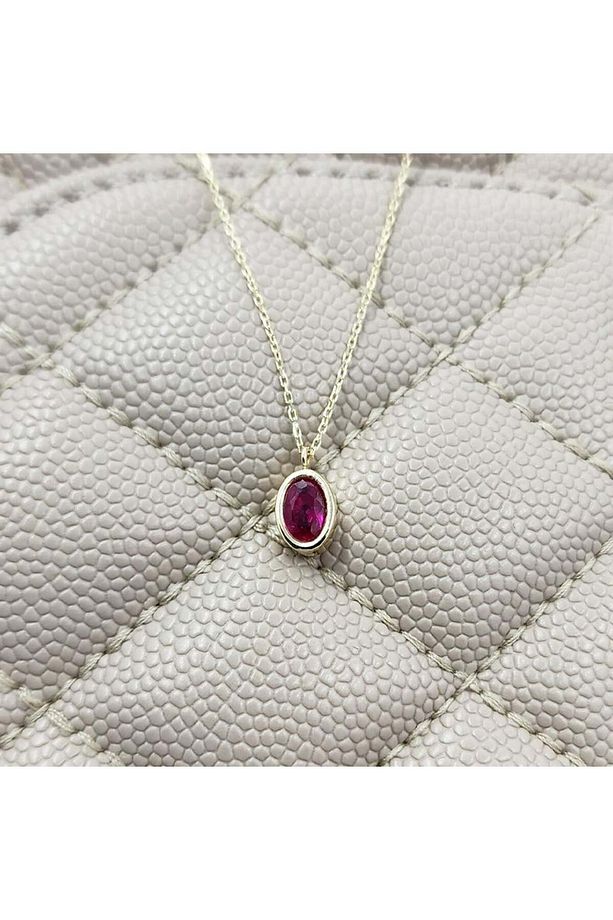 1.05 Karat Ruby Taşlı Tasarım Modern Gümüş Kolye-ruby Taşlı Tasarım Hediye 925 Ayar Gümüş Kolye - 1