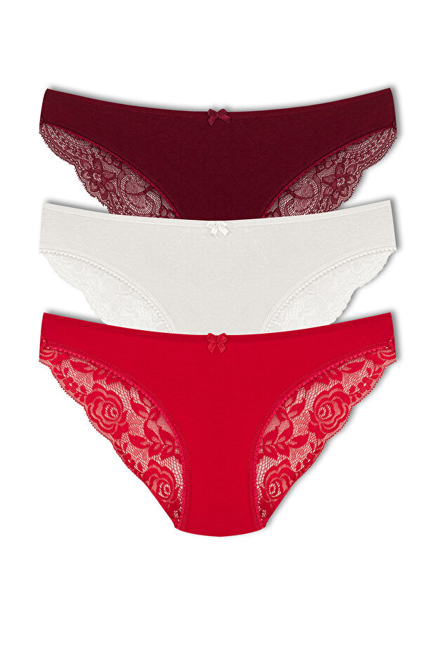 3-Piece Cotton Back Half Lace Slip Women's Panties