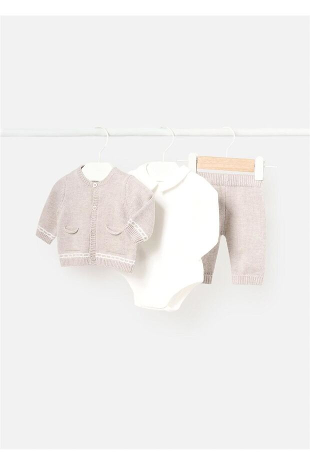 Baby Boy 3-Piece Knitwear Set Beige 2516
