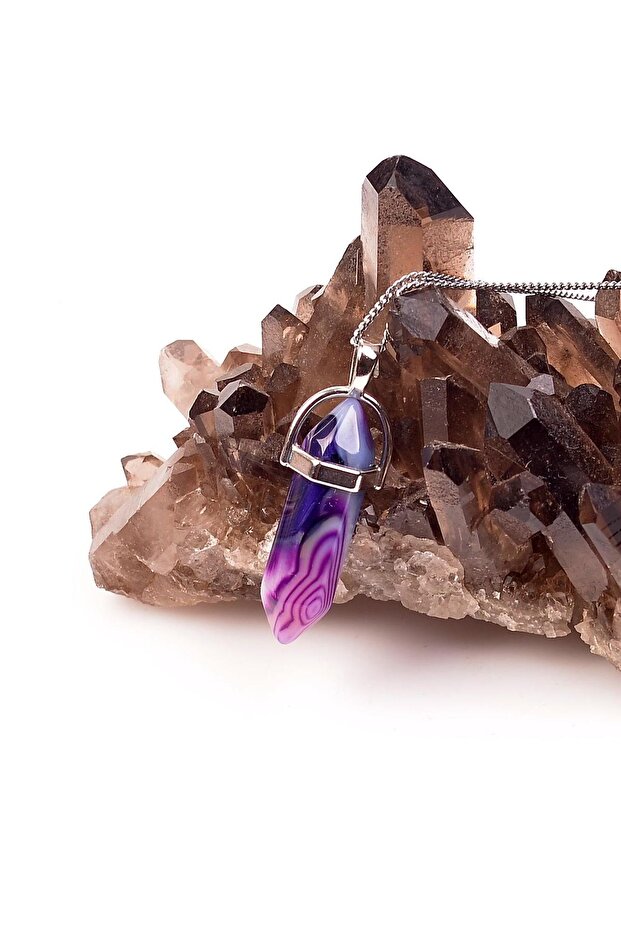Purple Moire Agate Stone Pencil Necklace