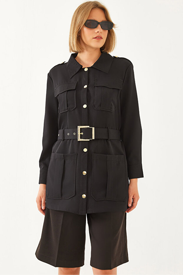 Women's Black Casual Cargo Jacket Mbms020 60501020