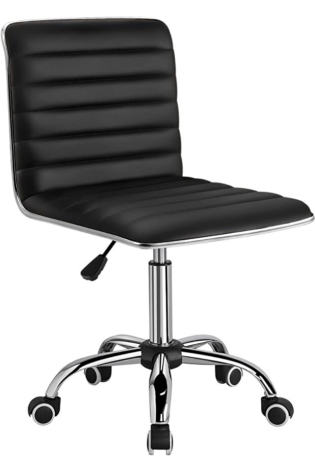 Black Leather Swivel Office Chair, Adjustable Height, 360° Wheels, PU Leather, 250 lbs Cap