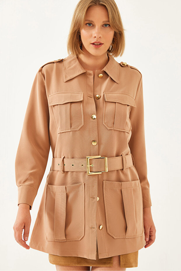 Women's Light Brown Casual Cargo Jacket Mbms020 60501020