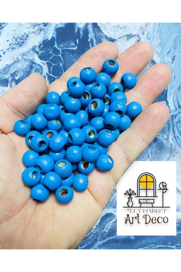 Artdeco 100 Adet Premium Kalite Mavi Ahşap Boncuk