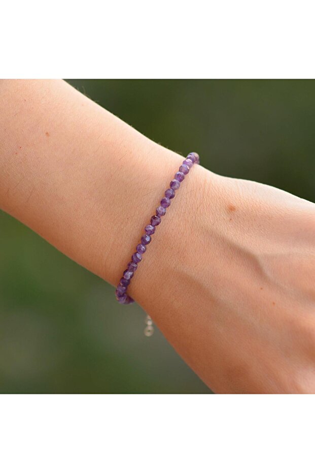Amethyst Stone Silver Bracelet - 4 mm