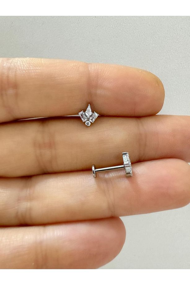 1 adet G23 TİTANİUM ( titanyum) zirkon taşlı tragus kıkırdak  conch flat  helix lobe uyumlu piercing - 1