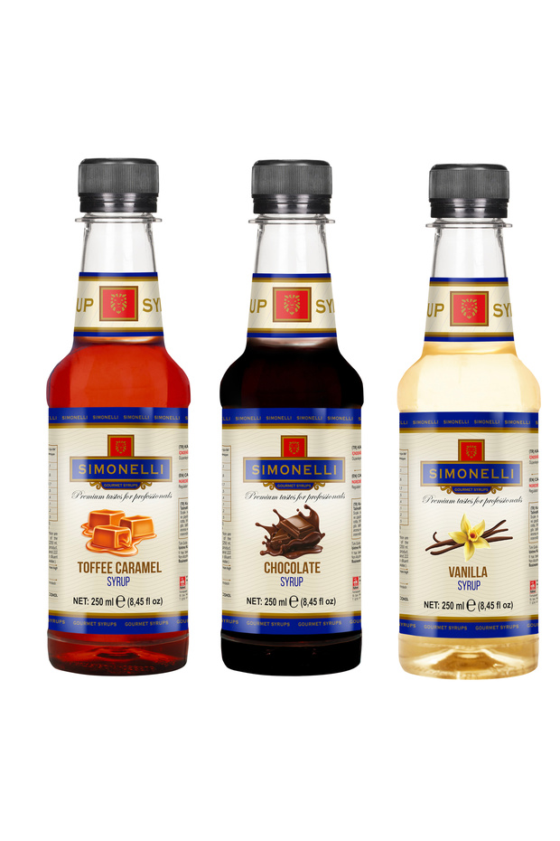 3'lü Kahve Şurup Seti (TOFFEE KARAMEL ÇİKOLATA VANİLYA) Kahve Ve Kokteyl Şurubu 3x250ml - 1