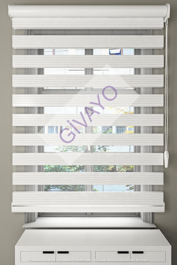 Modern Ekru Pliseli Etek Dilimsiz Zebra Stor Perde - 1