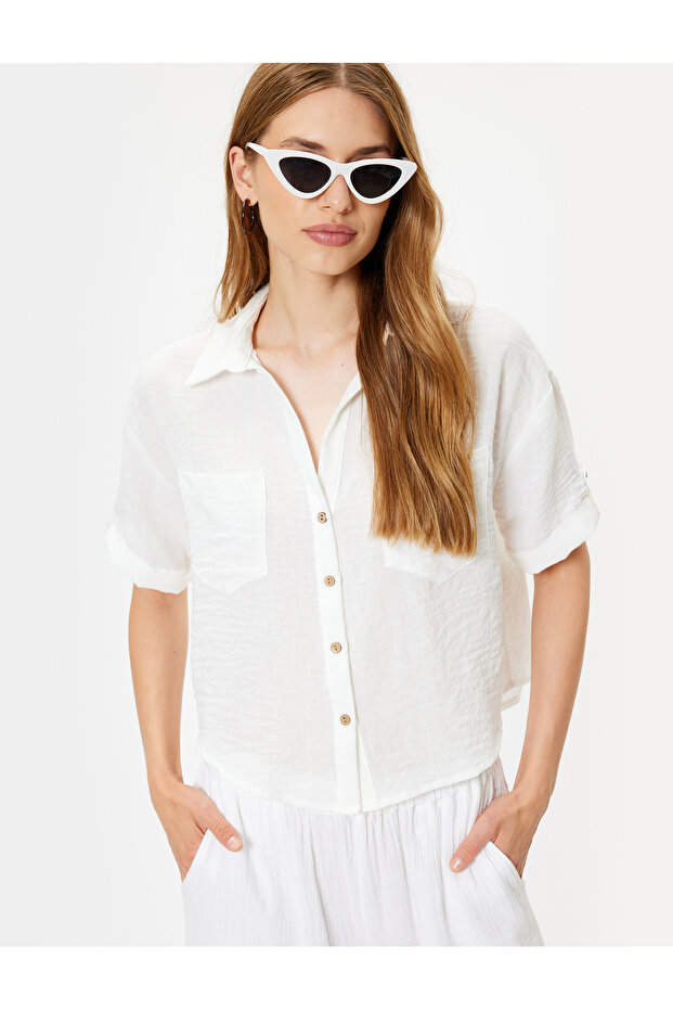 Pocket Shirt Short Sleeve Drop Shoulder Classic Collar