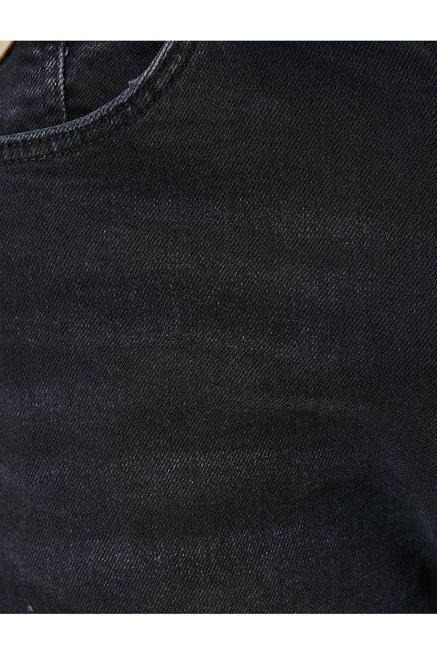 Yırtık Kot Şort Bermuda Slim Fit Katlı Paça Düğmeli - 6