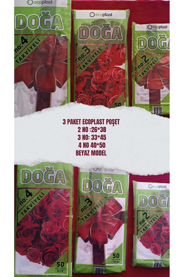 Takviyeli Baskılı Mağaza Poşeti 3'LÜ PAKET (2-3-4 NO) 3X50 (150)Adet 26X38-33X45-40x50 Cm - 1
