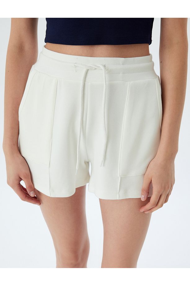 Sweat Şort Beli Bağcıklı Cep Detaylı Viskon - 5