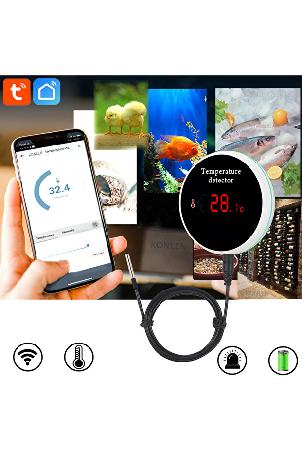 with US power plug KONLEN Tuya Wifi Temperature Sensor 3m Wire Probe Digital Smartlife Thermometer S - 2