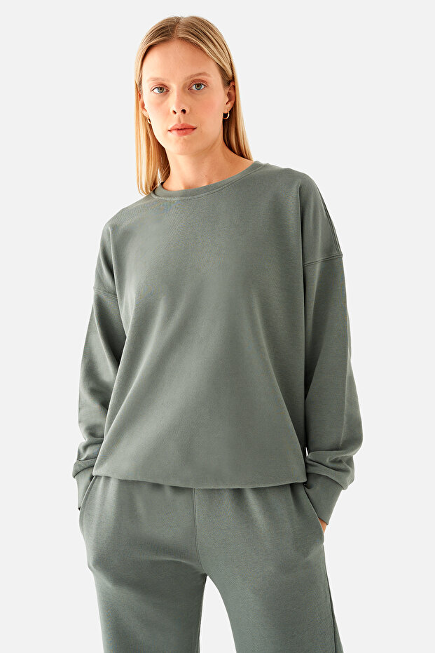 Nina Pamuklu Basic Haki Sweatshirt - 1