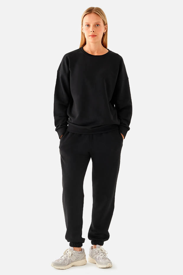 Nina Pamuklu Basic Siyah Sweatshirt - 4
