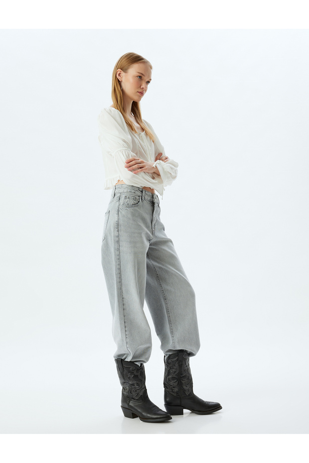Wide Leg Jeans Regular Waist Pocket Detail Buttoned - Wide Leg Jeans