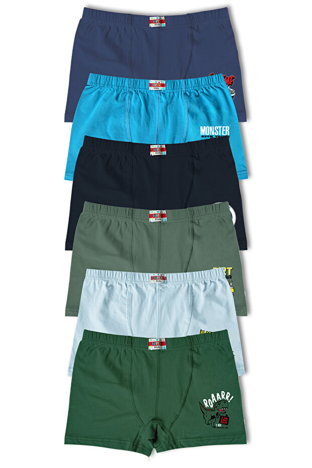 HNX 6'lı Pamuklu Baskılı Erkek Çocuk Boxer Külot