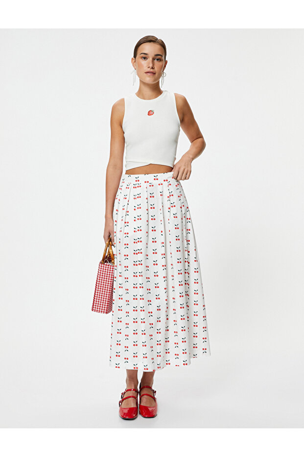 X Tuba Ünsal - Strawberry Printed Cropped Athlete Asymmetrical Cut Slim Fit