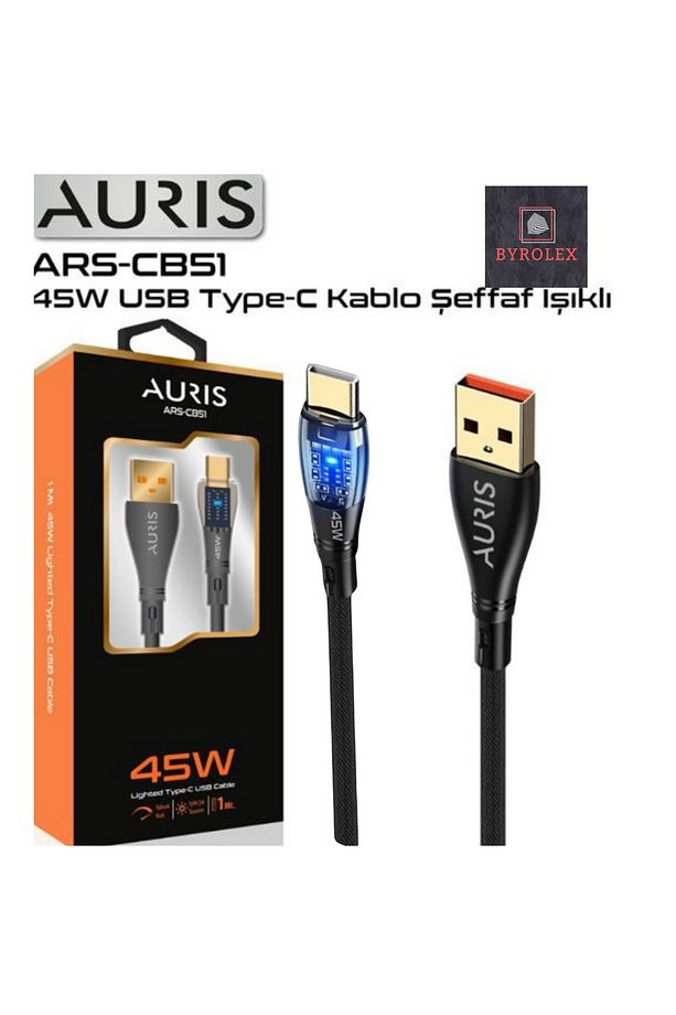 45W USB / TYPE-C ŞEFAF IŞIKLI ŞARJ VE DATA KABLOSU - 1