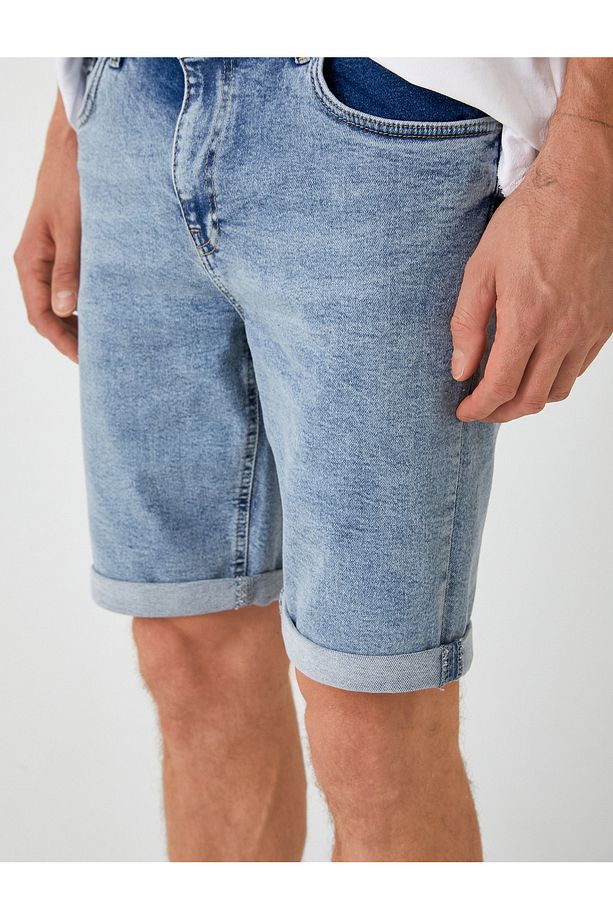 Slim Fit Kot Şort Bermuda Cep Detaylı Pamuklu - 5