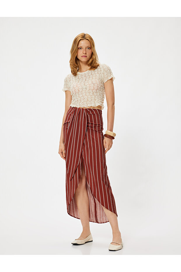 X Melis Ağazat - Midi Length Sarong Skirt Double-Breasted Asymmetrical Slim Fit