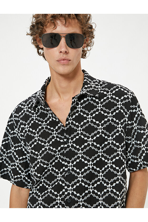 Short Sleeve Shirt Geometric Embroidered Cotton