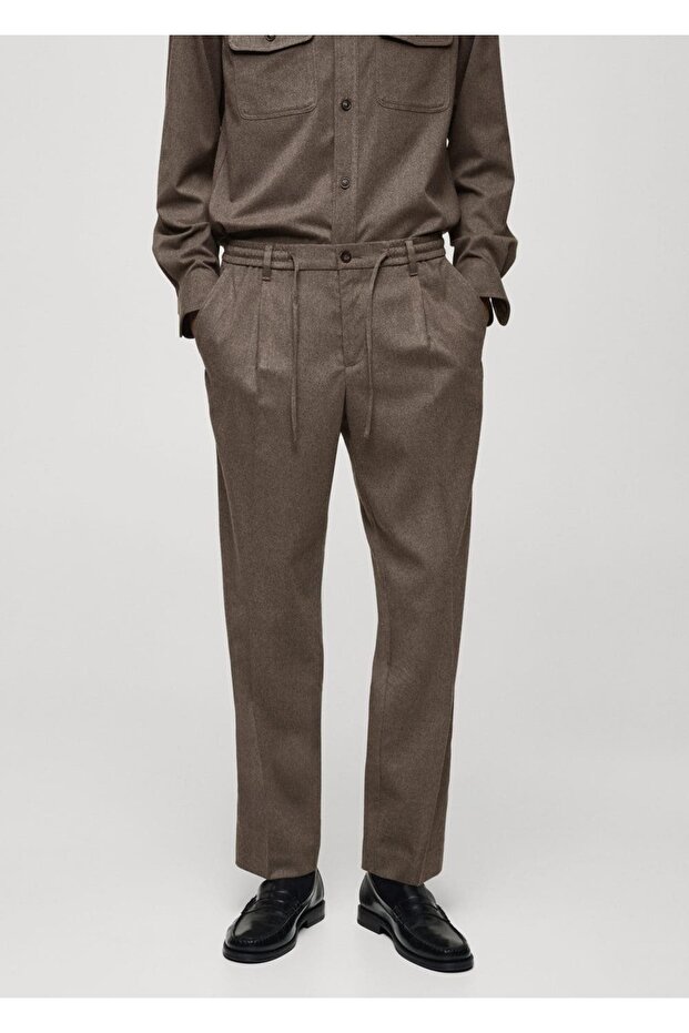 Regular Fit Drawstring Pleated Pants - 1