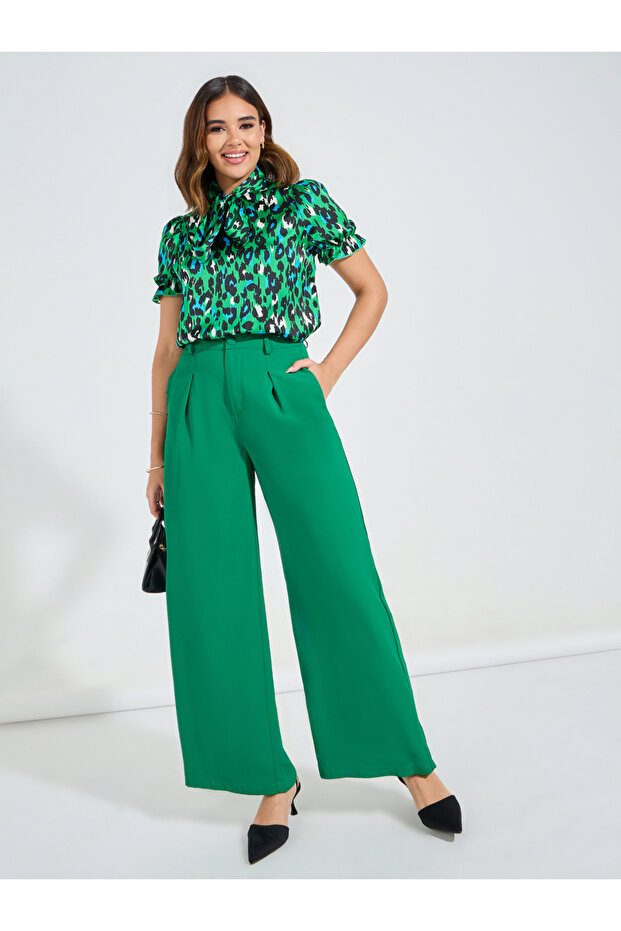 بنطال سادة واسع الساق - 1