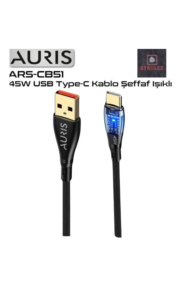 45W USB / TYPE-C ŞEFAF IŞIKLI ŞARJ VE DATA KABLOSU - 2