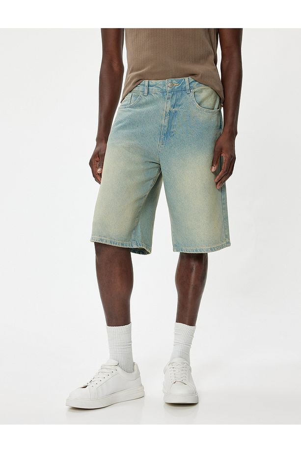 Baggy Jean Şort Cep Detaylı Oversize Pamuklu - 3