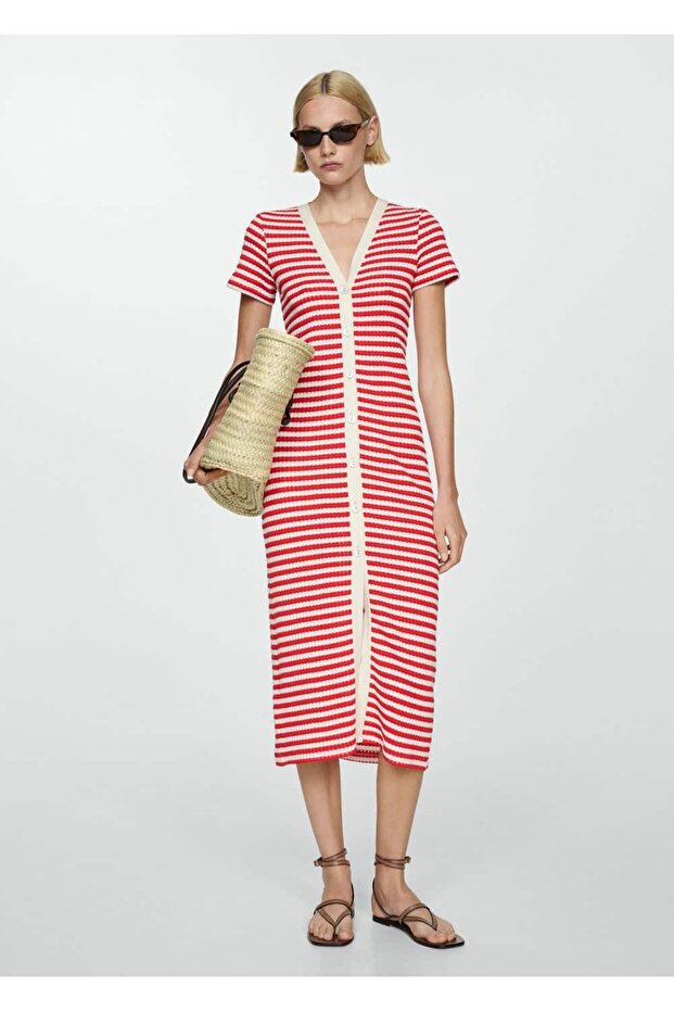 Düğmeli Tığ Işi Elbise - 2