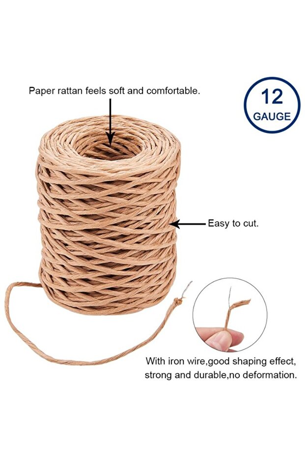 AECH06-08239 55 Yards Floral Iron Bind Stem Wire 2mm Paper Wrapped Rattan Rope Rustic Paper Twine fo