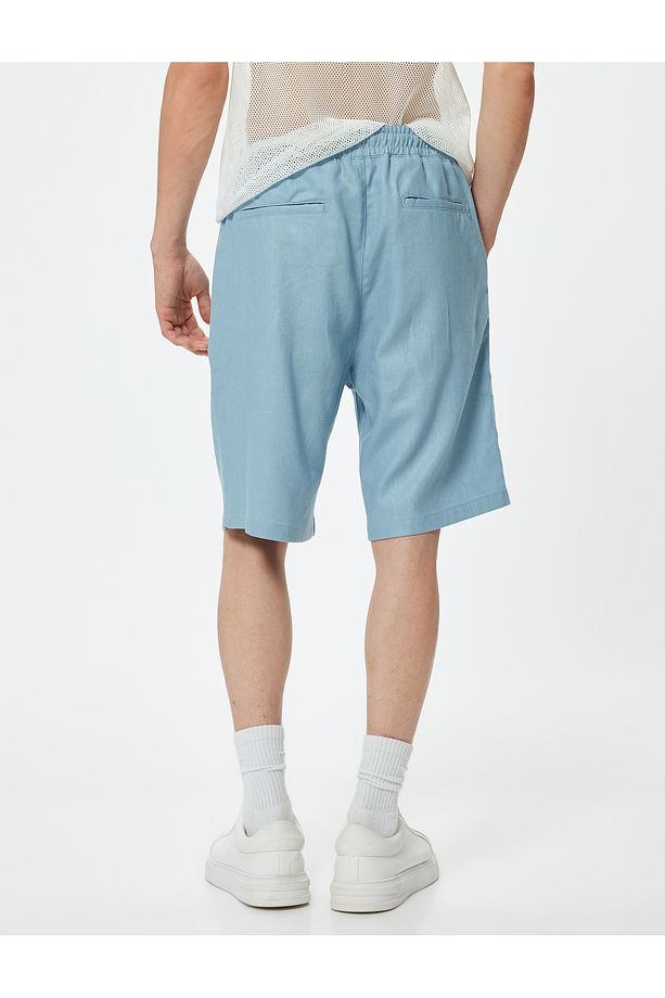 Oversize Şort Keten Bermuda Beli Bağcıklı Cep Detaylı - 4