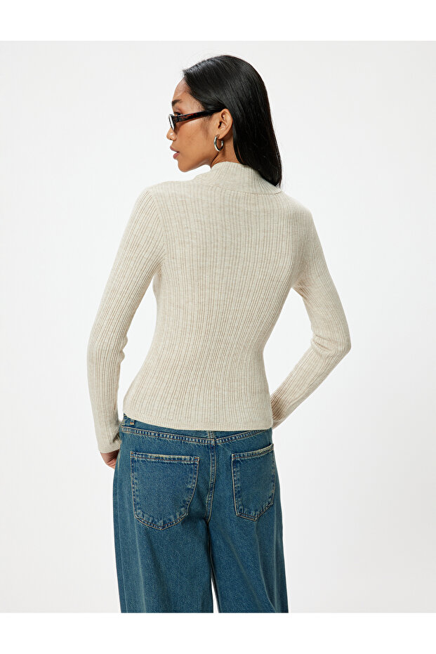 Basic Strickpullover mit hohem Kragen, langärmlig, strukturiert - 4