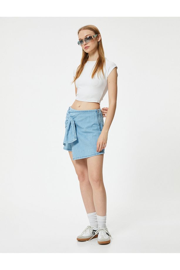 Mini Kot Şort Etek Drape Detaylı Relax Fit - 2